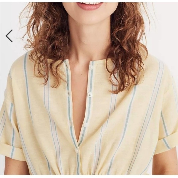 Madewell Boxy Drawstring Waist Striped Yellow Top - Picture 2 of 9